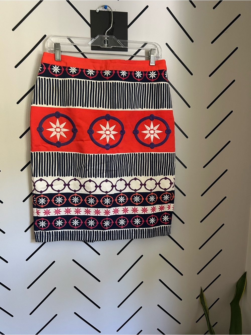 Boden embroidered geometric pencil skirt